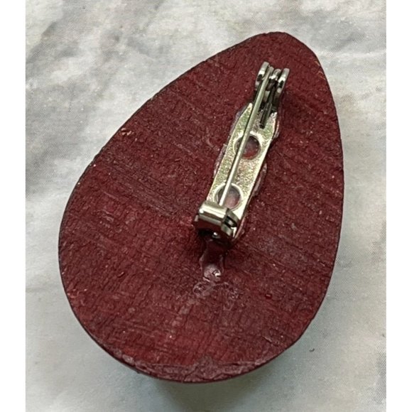 Vintage Christmas Egg Shaped Santa Face Brooch Pin Hand Painted Wood Santa Head - Picture 2 of 6